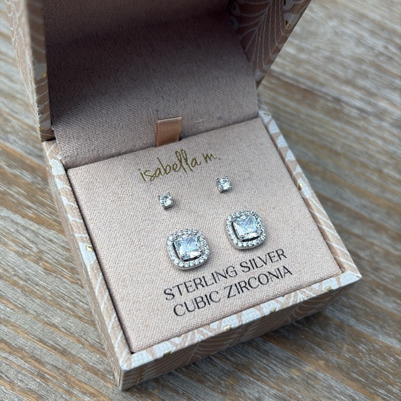Sterling Silver Stud earrings 2 sets with CZ Stones new in box - Picture 3 of 4